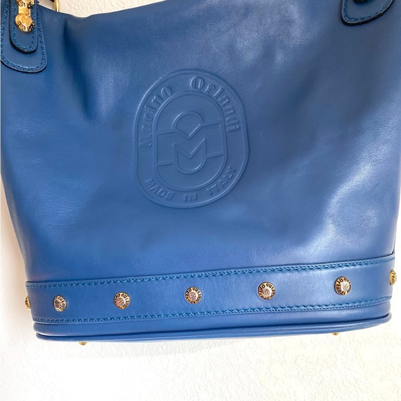 Marino Orlandi Blue Tote Bag with Gold Accents - Picture 4 of 16